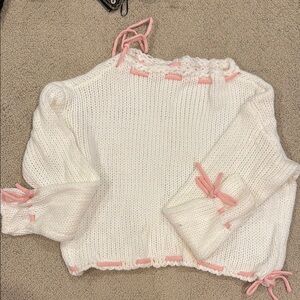 White and Pink Women's Sweater